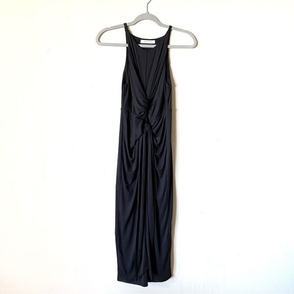 Mustard Seed Twist Midi Black Dress Front Waist Bodycon Size XS - Picture 3 of 5